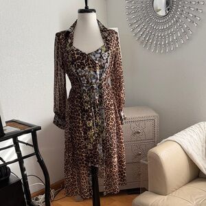 White House Black Market Leopard Print Long Sleeve Dress 2 pc set 0P